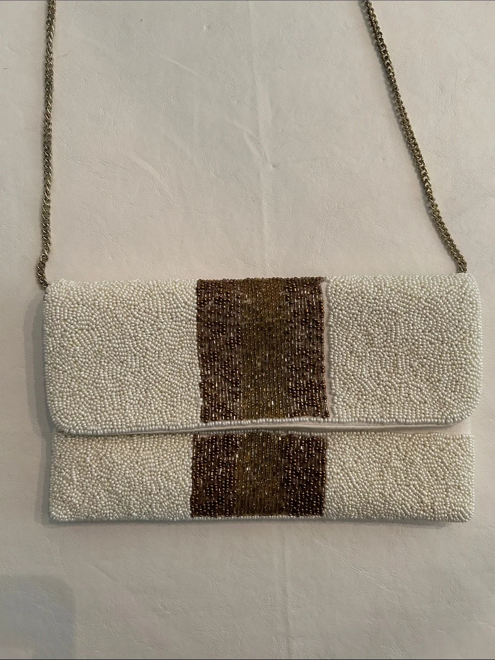 Beaded White and Brown Purse